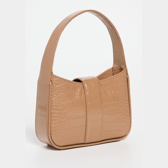 NWOT Anine Bing Mini Cleo Shoulder Bag Tan Croc-Embossed Leather Fold-over Flap - Picture 2 of 8